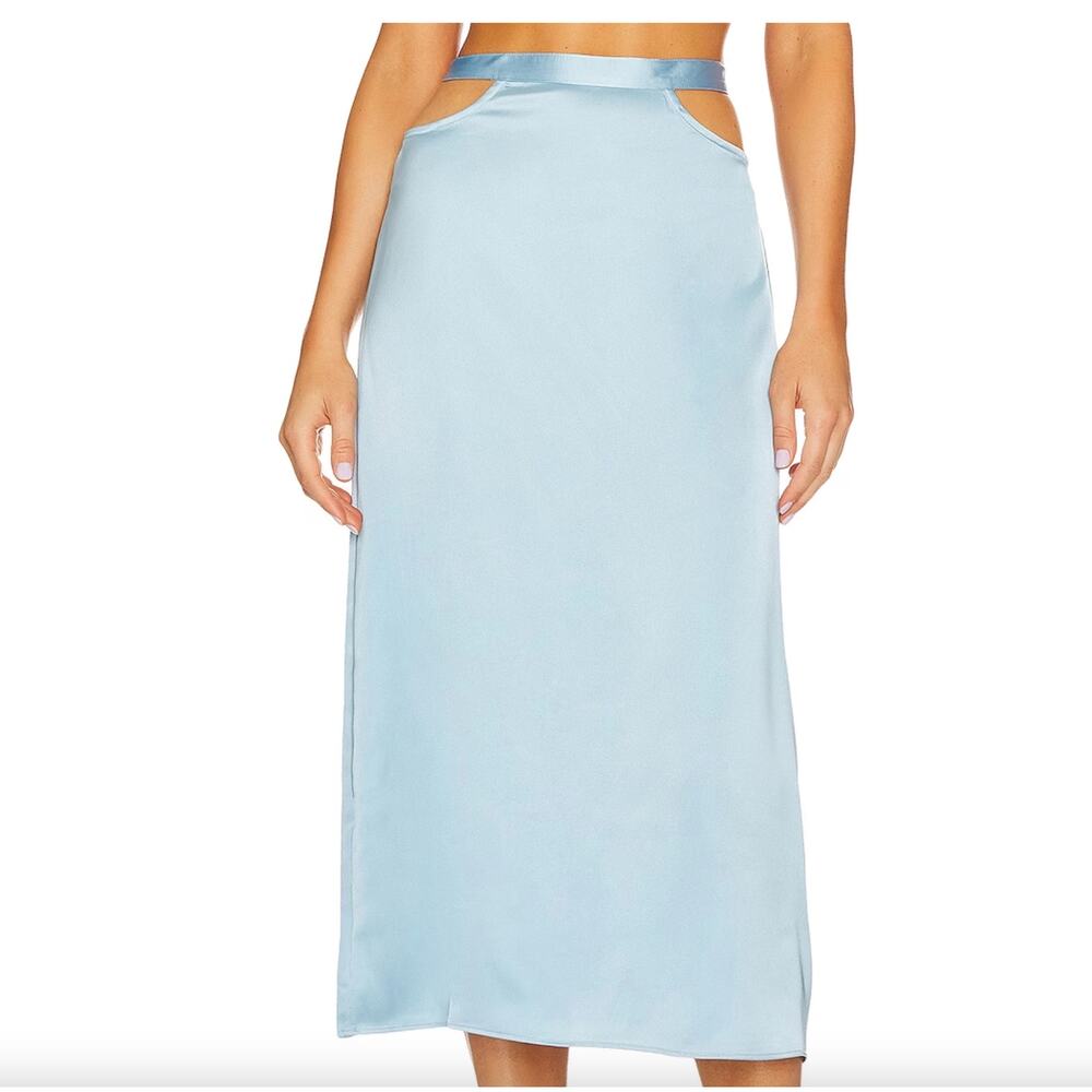 NWT WeWoreWhat Pastel Airy Blue Strappy Cut Out Satin Charmeuse Midi Skirt S